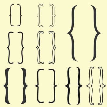 Set of bracket, braces symbols in various styles. vector