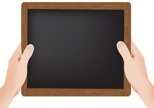 Hands holding a blackboard vector