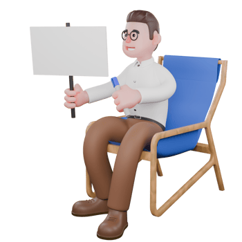 3D Social Expert Sociologist. A male sociologist sits on a lounge chair holding a whiteboard and a marker in both hands. Societal png