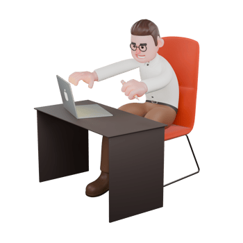 3D Social Expert Sociologist. A male sociologist sits at a desk holding a pencil in his left hand. Cartoon Illustrated png