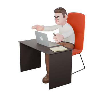 3D Social Expert Sociologist. A male sociologist sits at a desk holding a pen in his left hand. Cartoon Illustrated png