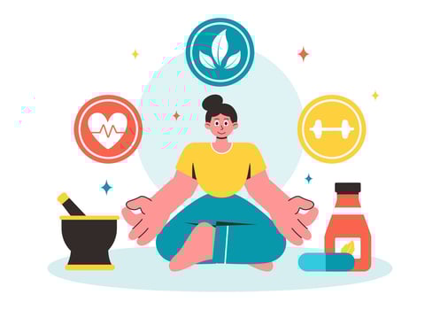 Natural Alternative Healing with Herbal Therapies Featuring Ginseng, Oils, and Seeds in Flat Design vector