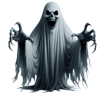 Realistic scary black and white ghost for halloween or black friday festival png