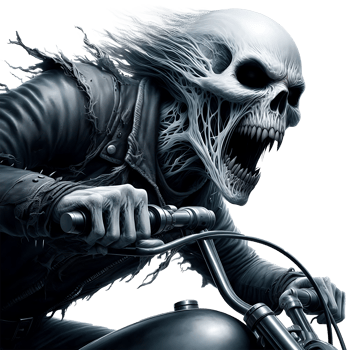 Realistic scary ghost skull face bike riding for halloween or black friday festival png