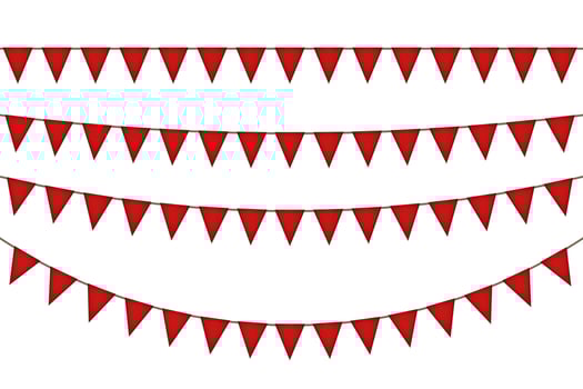New year triangle flag garland. Red decoration. vector