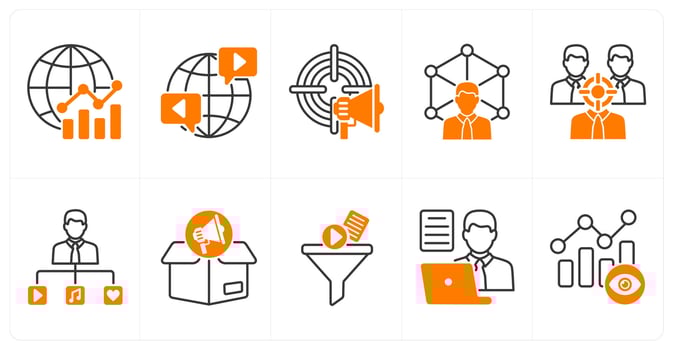 A set of 10 influencer icons as global marketing, worldwide, advertisement target vector