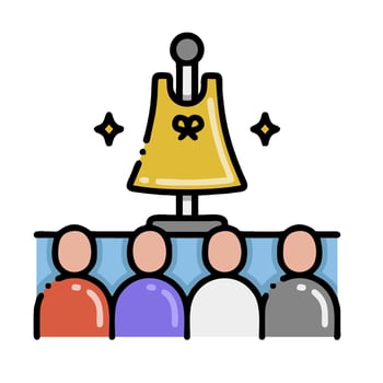 A bell with people standing around it vector