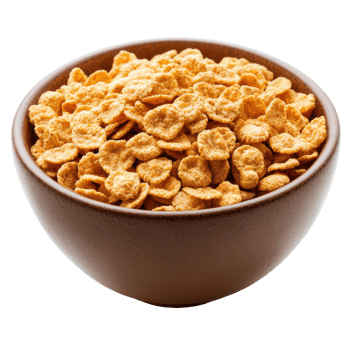 Crunchy cereal bowl filled with golden flakes at breakfast png