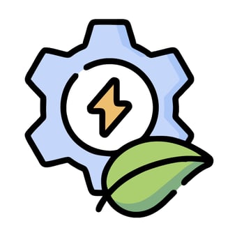 A gearwheel with a leaf and a lightning bolt vector