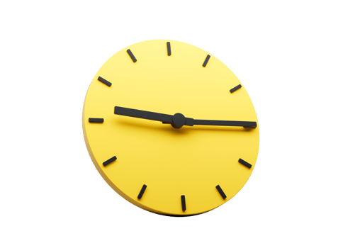 3d Simple Yellow Round Wall Clock Nine Fifteen Quarter Past Nine 3d illustration png
