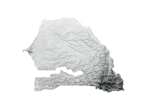 Senegal Map Flag Shaded relief Color Height map 3d illustration png