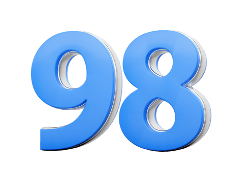 3D Number 98 Ninety Eight Made Of Blue Body With Silver Outline 3D Illustration png