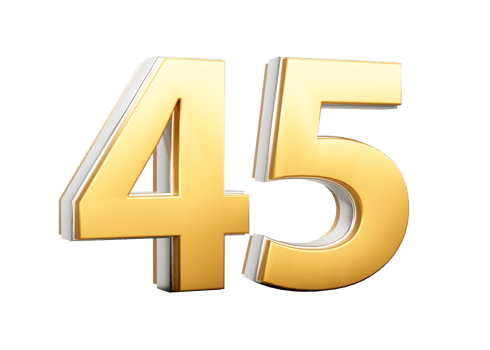 3D Golden Shiny Number 45 Forty Five With Silver Outline 3D Illustration png