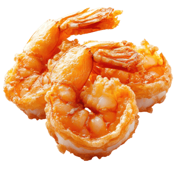 Crispy golden fried shrimp served on a white background png