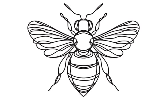 A bee coloring page with a black and white drawing vector