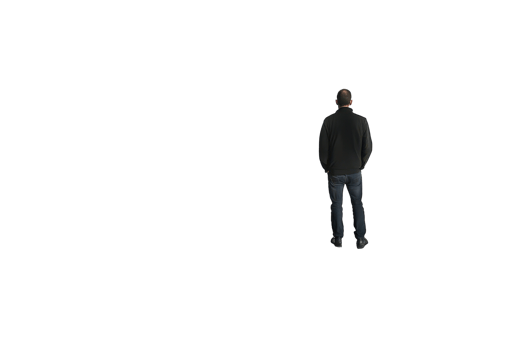 A man in casual attire stands alone against a transparent background. captured from the back, symbolizing solitude and contemplation. png