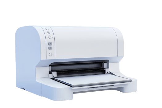 Close-up of a modern white office printer, showcasing sleek design and convenient functionality for professional document printing needs. png