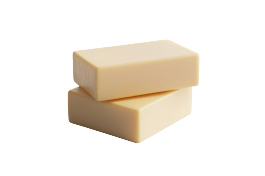 Close-up of two smooth beige soap bars stacked against each other, isolated on a transparent background. perfect for beauty and hygiene themes. png