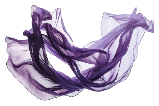 A flowing, translucent purple fabric isolated on a transparent background. showcasing elegant movement and lightness. png