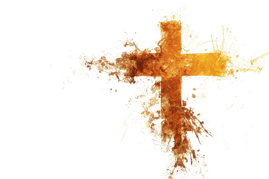 A fiery cross depicted with dynamic, explosive energy and abstract artistic elements against a transparent background. png