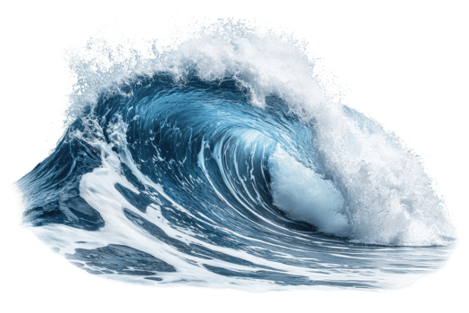 An impressive ocean wave captured at its peak, displaying the powerful and dynamic beauty of nature in stunning detail. png