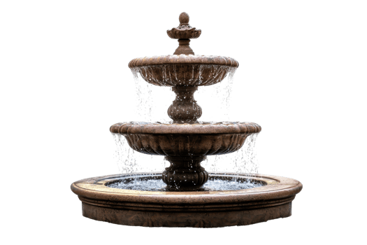 Beautiful three-tiered stone fountain with cascading water, perfect for garden decoration or outdoor spaces. png