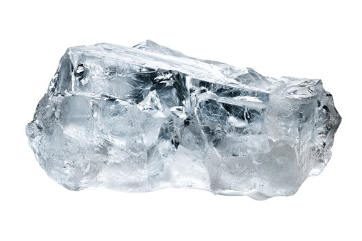 Close-up of a clear ice cube with intricate details and textures, isolated on a transparent background. png