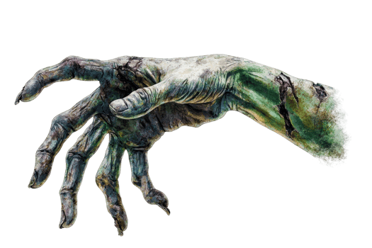 Creepy severed zombie hand with decayed greenish skin, perfect for Halloween and horror-themed designs, isolated on transparent background. png
