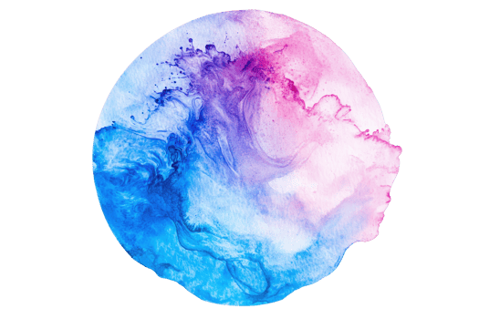 Vibrant watercolor sphere in pink and blue hues with a blend of abstract artistic brushstrokes. Perfect for creative and design projects. png