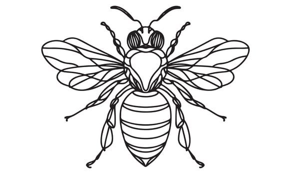 A bee coloring page with a black and white drawing vector