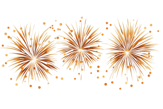 Three dazzling bursts of golden fireworks in the night sky, perfect for celebrations, festivals, and special events. png