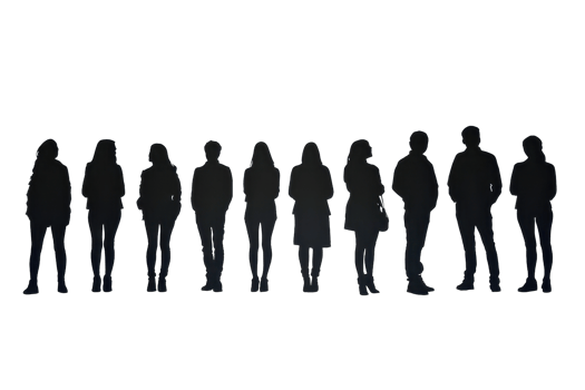 Silhouette of diverse individuals standing together in unity, showcasing community and solidarity. Perfect for concepts of teamwork and togetherness. png
