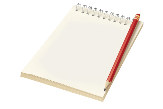Spiral notebook with a red pencil on a transparent background. perfect for note-taking, brainstorming, or drawing ideas and plans. png
