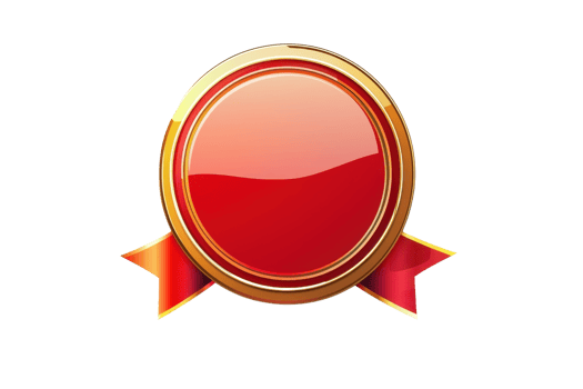 Golden badge with a red ribbon. Ideal for awards, achievements, and certificates. High-quality illustration on a transparent background. png
