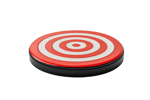 Close-up of a red and white bullseye target on a transparent background. ideal for concepts of accuracy, focus, and goal setting. png