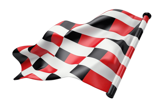 Red and black checkered flag waving, perfect for themes of racing, victory, competition, or speed in stock photography. png