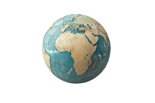 Realistic globe showing the continents of Europe, Africa, and Asia, isolated on a transparent background. representing global geography. png