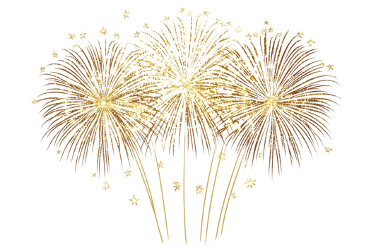 Spectacular golden fireworks display lighting up the night sky in a brilliant celebration, perfect for festive occasions and joyful events. png