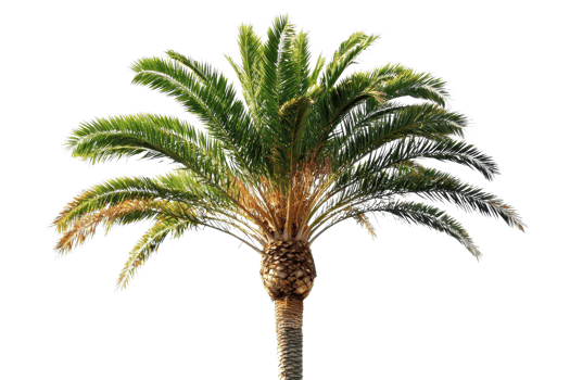 Vibrant green palm tree isolated on transparent background. perfect for tropical themed designs, marketing materials, and travel-related content. png