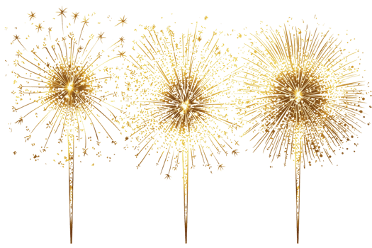 Glittering golden fireworks bursting in the night sky, perfect for celebrations, New Year, and festive events, bringing joy and excitement. png