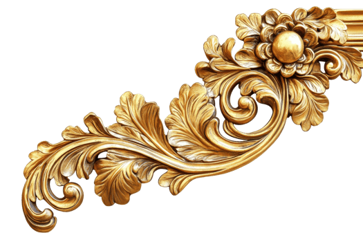 Elegant gold ornate baroque style corner flourish with intricate floral design, perfect for decorative elements in art and design projects. png