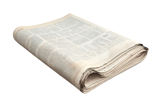 Stack of folded newspapers with headline space and printed text, ideal for news articles, journalism, and media publications. png