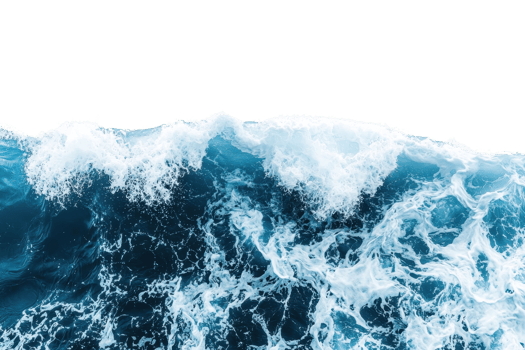 Powerful ocean waves crashing, capturing the dynamic beauty and raw force of nature with intense blue waters and white foamy crests. png