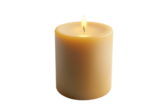 Elegant beige candle lit with a soft, warm glow. Ideal for decoration, relaxation, and creating a cozy atmosphere. Isolated on a transparent background. png