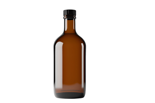 Empty brown glass bottle with a black cap, isolated on transparent background. perfect for packaging and product presentations. png