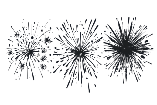 Bright and colorful fireworks exploding in the night sky, celebrating special occasions and festivals with vibrant displays of light. png