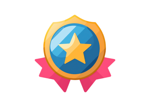Gold star badge with pink ribbons representing achievement and excellence. Ideal for awards, education, and competition themes. png