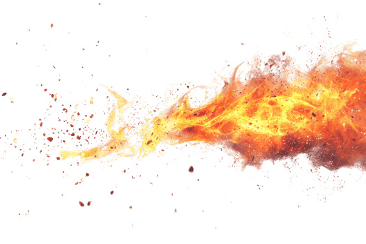 Dynamic flame burst on a transparent background. showcasing vibrant orange and yellow hues, perfect for fiery energy themes and digital artworks. png