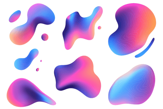 Colorful abstract fluid shapes gradient set. Modern trendy design elements for web, mobile, and print graphics or backgrounds. png