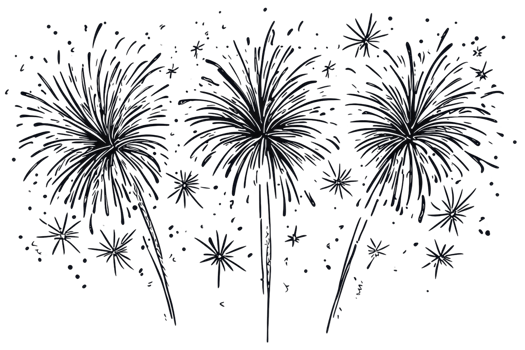 Colorful fireworks display in the night sky, celebrating an event with vibrant lights and explosive bursts creating a festive atmosphere. png